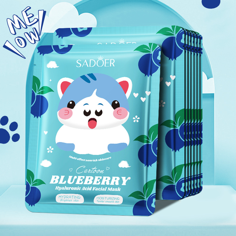 Cross-border wholesale of SADOER blueberry Hyaluronic acid Hydrating Cartoon Mask and Moisturizing Mask in English details Picture