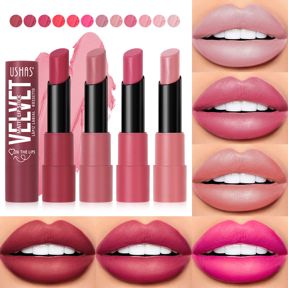 USHAS European and American cross-border stock lipstick Long-lasting color non-stick cup waterproof velvet matte Lipstick UC021 full figure