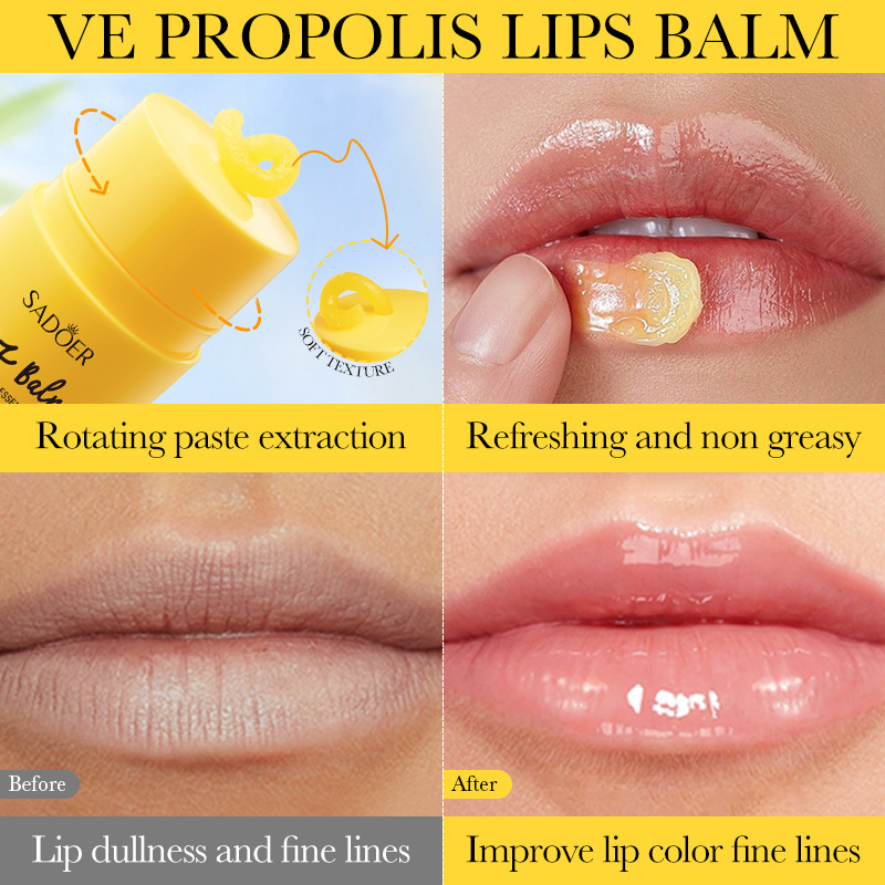 Cross-border ready-made propolis Vitamin E lip balm SADOER Moisturizing and hydrating autumn and winter lip balm, factory direct sales for export Application Scenario