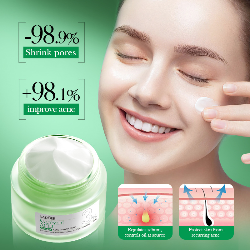 All-english SADOER salicylic acid Acne Cream, student Acne Moisturizing Cream, cross-border export wholesale Specification drawing