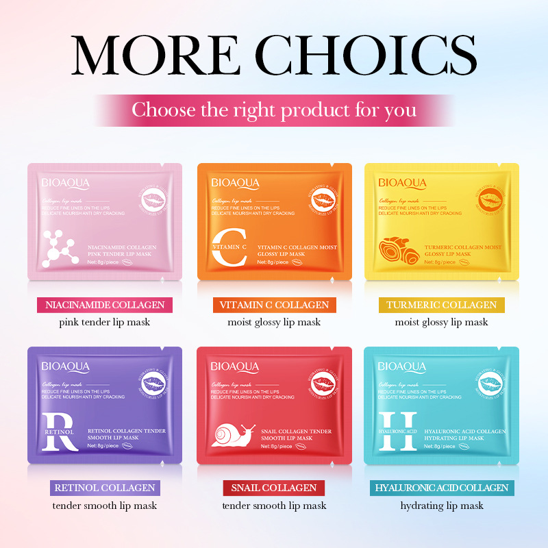 All-english BIOAOUA Nicotinamide Collagen Pink Lip Mask Anti-dryness and Cracking Lip Mask Cross-border export wholesale full figure