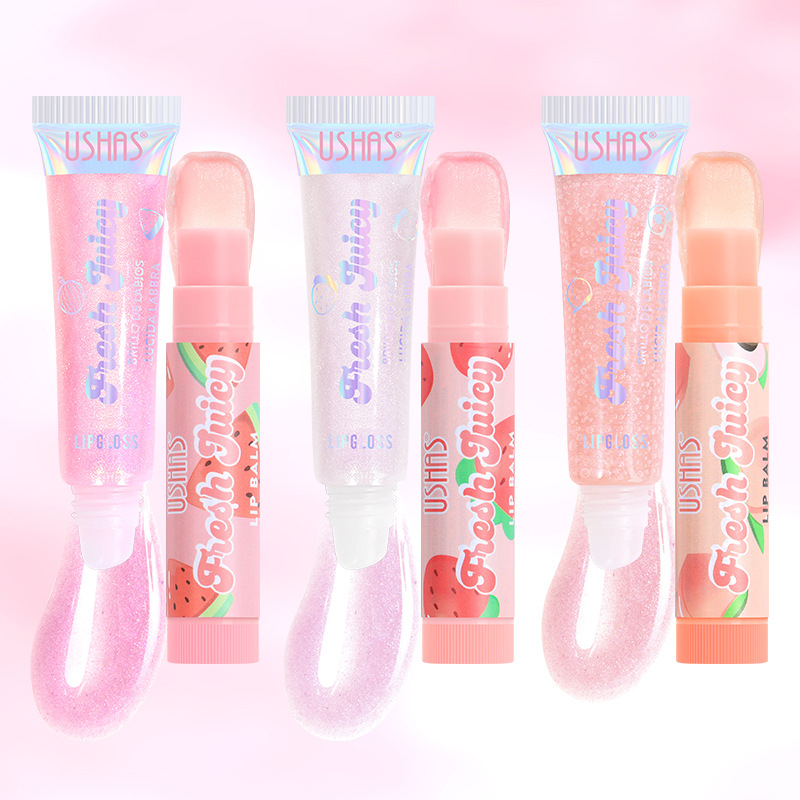 USHAS European and American cross-border Stock Lip Balm + Lip Gloss Fruit-flavored Moisturizing and Nourishing Set US012 details Picture