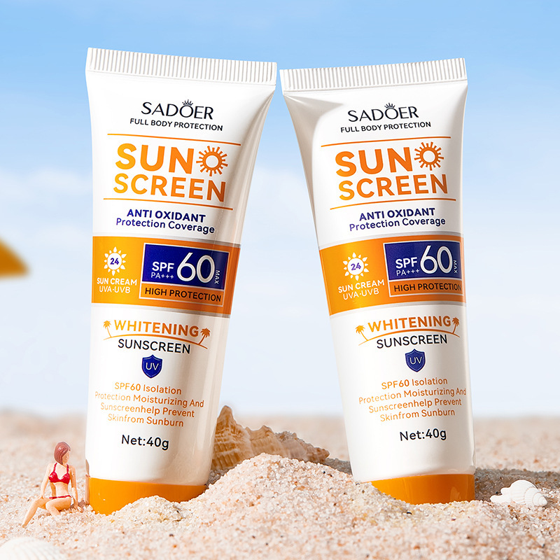 Cross-border export wholesale of 40g SADOER sunscreen lotion with SPF60+ in full English Application Scenario