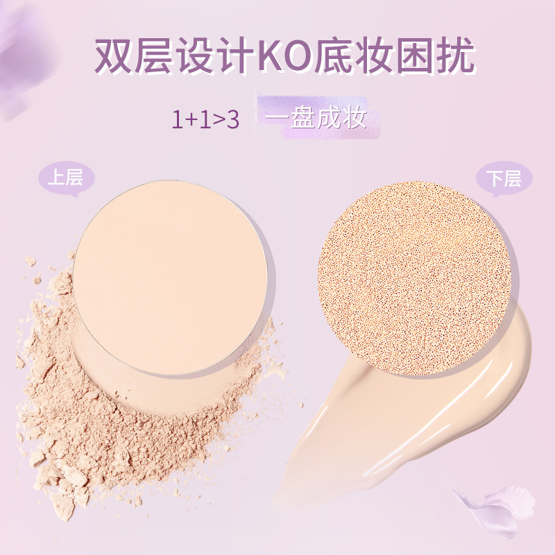 NOVO Double-layer cushion Cream Powder Compact, a two-in-one concealer, moisturizer, water-resistant and non-smudging cream skin foundation details Picture