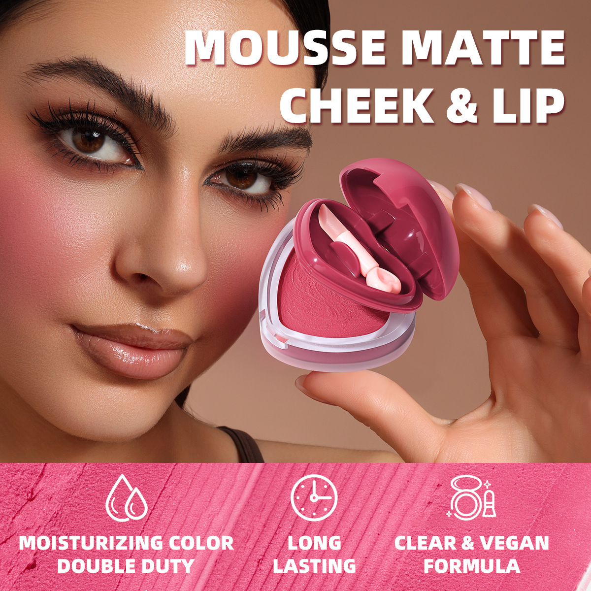 USHAS Cross-border Amazon bestseller, waterproof, long-lasting and color-changing heart-shaped Mousse Blush UC159 details Picture