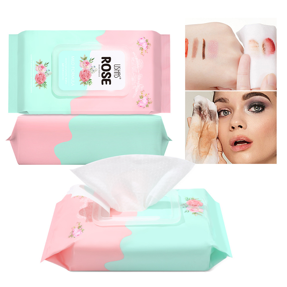 USHAS cross-border stock 60-pack disposable makeup remover wet wipes, cleaning wet wipes, facial cleansing wipes HA427 Specification drawing