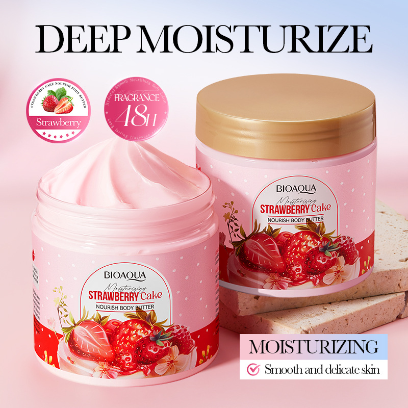 All-english BIOAOUA strawberry cake Nourishing Body Butter Autumn and winter Body Lotion cross-border export wholesale full figure