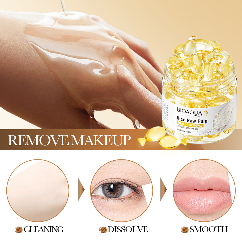 All-english BIOAOUA Rice Puree Makeup Remover Capsules Essential Oil Dissolving Makeup Remover oil Cross-border export wholesale details Picture