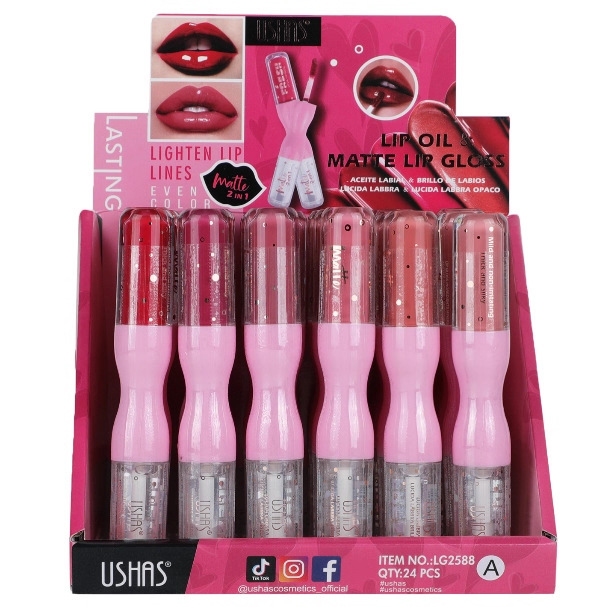(Display Box) USHAS Beauty Cross-border 12-color Lip gloss matte lipstick Lip gloss that is easy to apply and does not stick to cups full figure