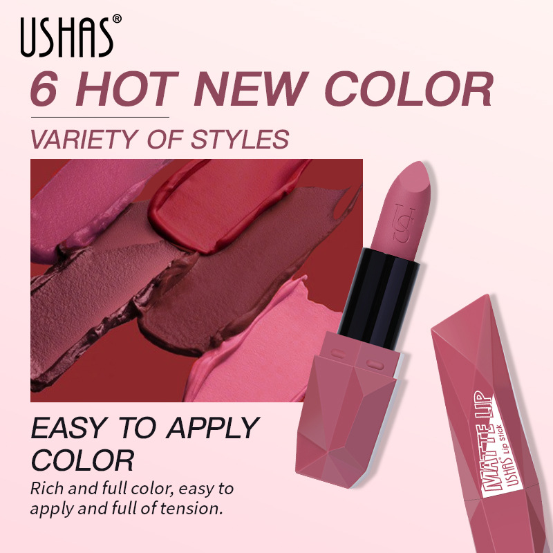 USHAS cross-border matte lipstick, velvet lip gloss, nude lipstick, rose sand color, European and American lip gloss, 6 colors, long-lasting waterproof details Picture