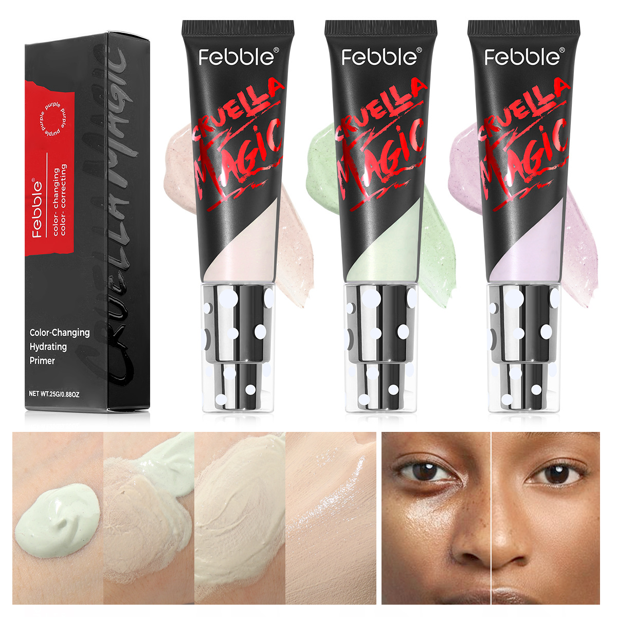 Febble European and American cross-border stock Primer: Waterproof, Sweat-proof, Moisturizing, Isolating Base, Color-changing Primer FBC050 full figure