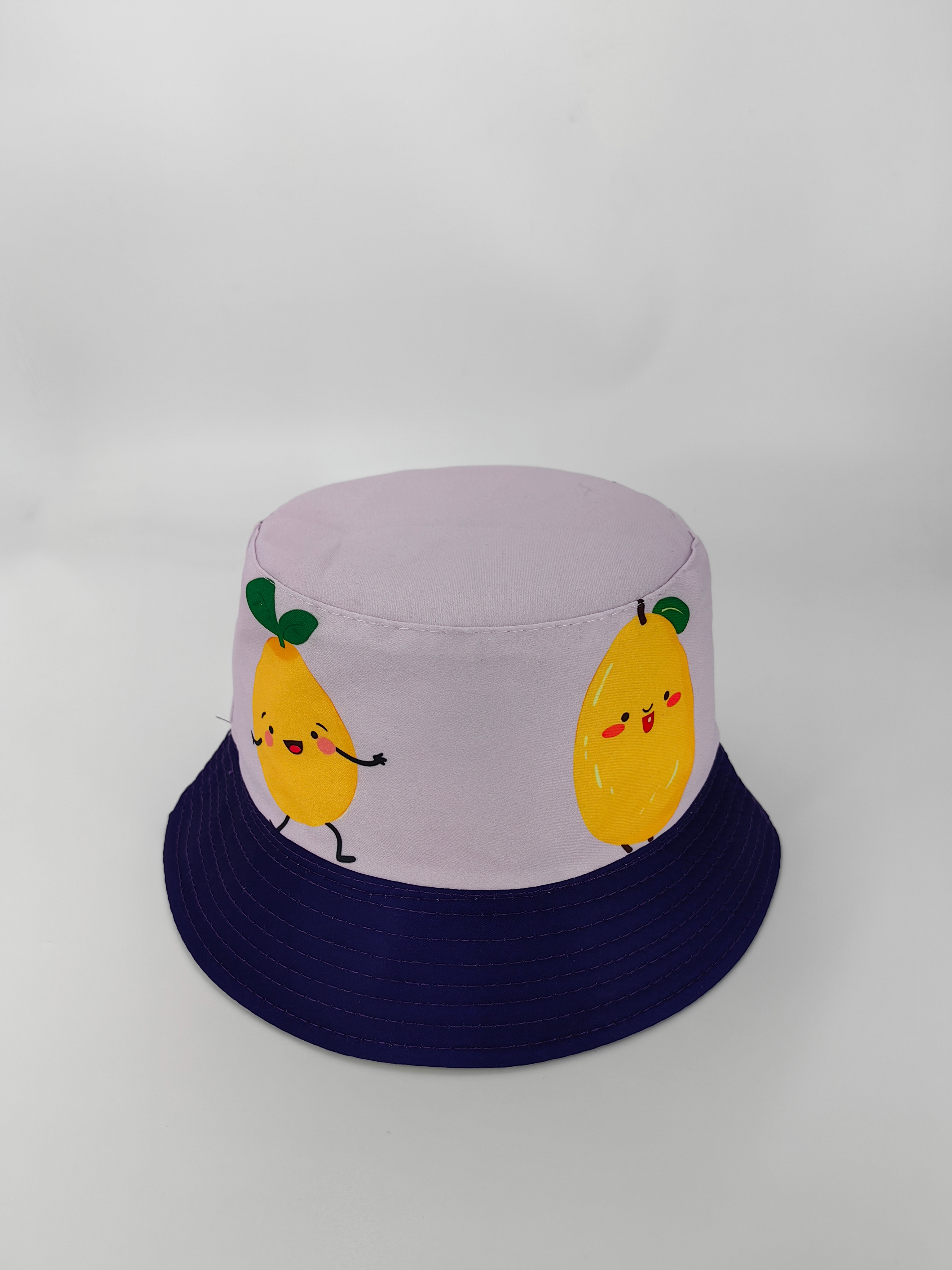 Spring and summer new color-blocked fruit pear figure double-sided wearing fisherman's hat, cute cartoon, versatile, outdoor sunshade and sun protection, foldable for easy carrying, unisply-style, both pier circumference 54CM fisherman's hat Specification drawing