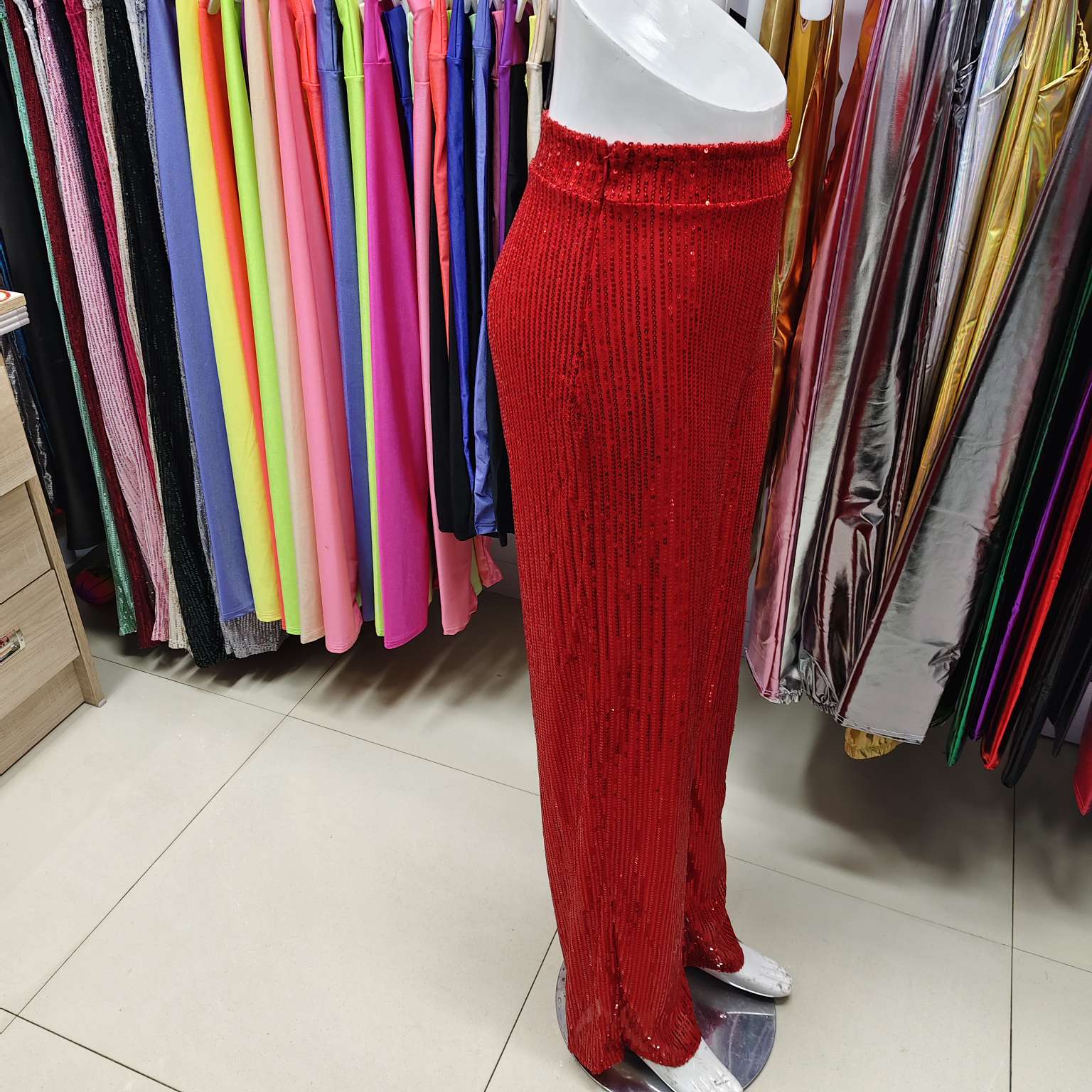 Factory direct-selling 支持定制欧美跨境女装高腰时尚休闲裤亚马逊亮片宽松垂感阔腿裤舞台派对节日服产品图