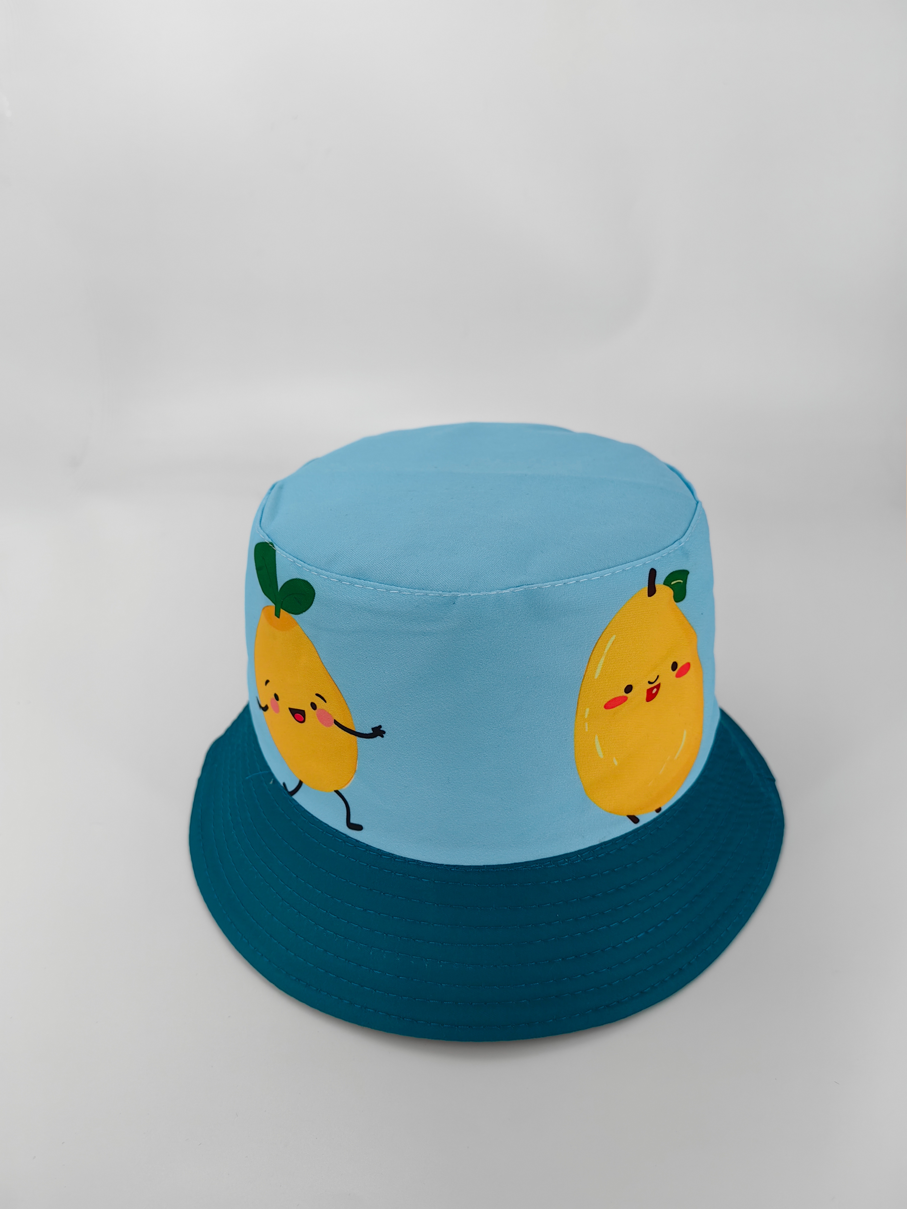 Spring and summer new color-blocked fruit pear figure double-sided wearing fisherman's hat, cute cartoon, versatile, outdoor sunshade and sun protection, foldable for easy carrying, unisply-style, both pier circumference 54CM fisherman's hat details Picture