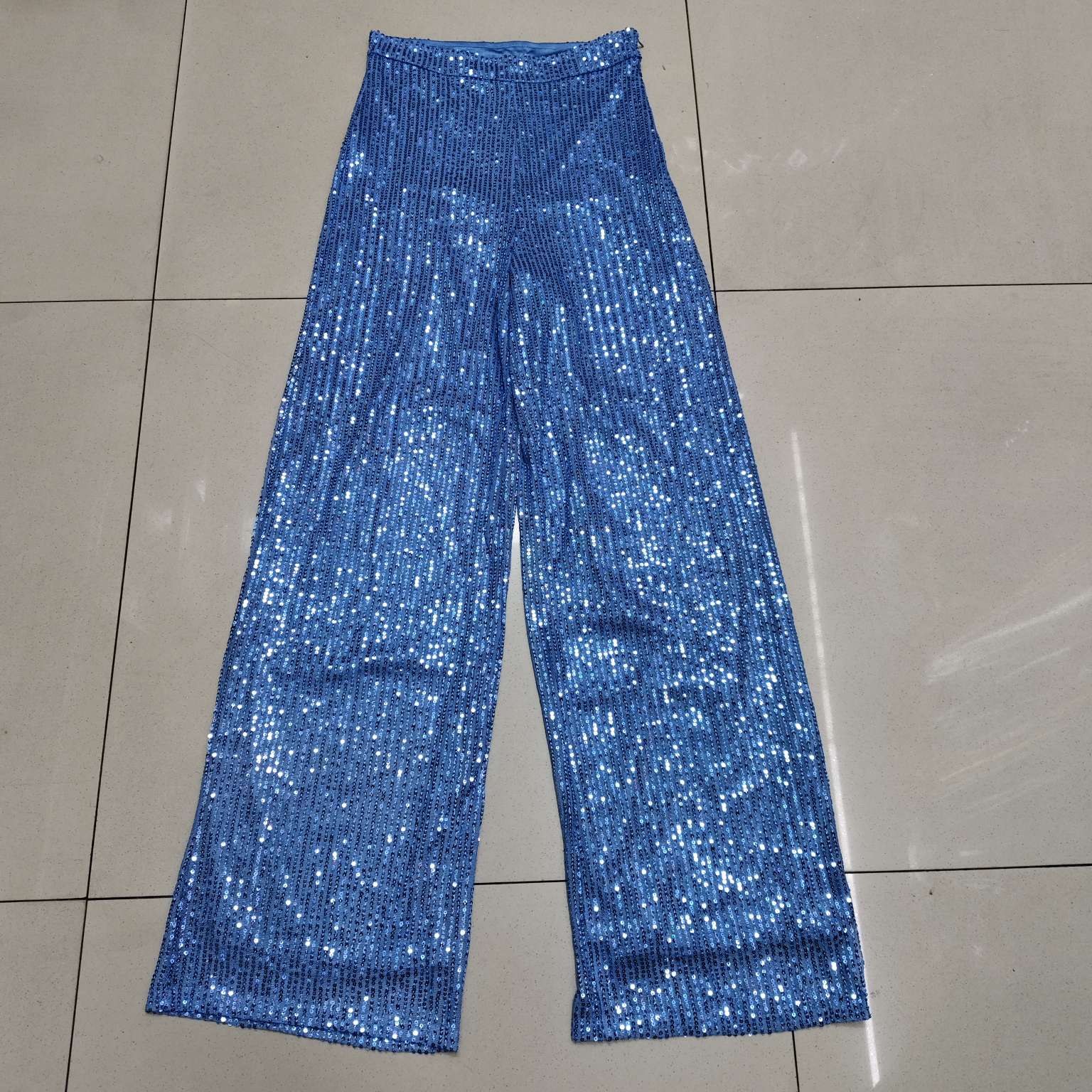 Factory direct-selling 支持定制欧美跨境女装高腰时尚休闲裤亚马逊亮片宽松垂感阔腿裤舞台派对节日服详情图8