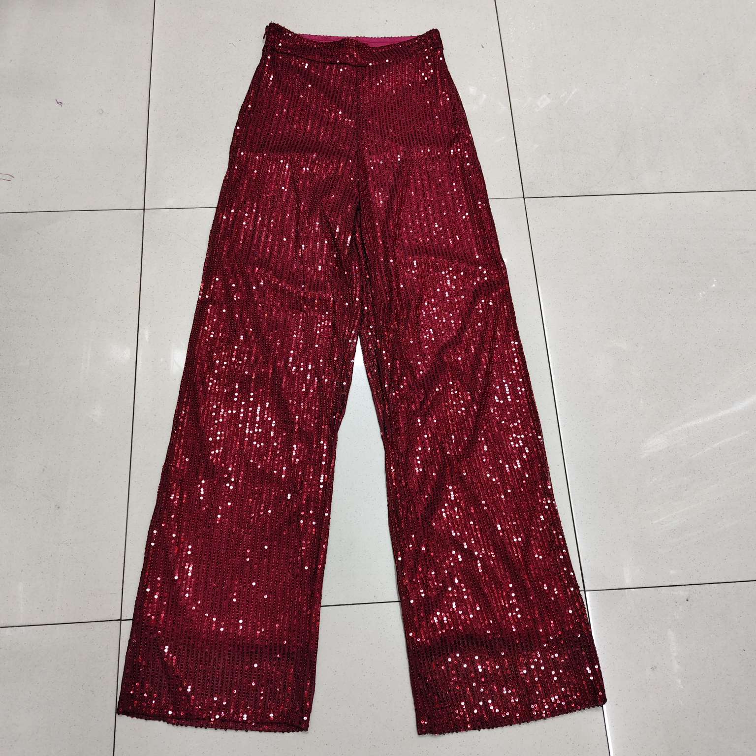 Factory direct-selling 支持定制欧美跨境女装高腰时尚休闲裤亚马逊亮片宽松垂感阔腿裤舞台派对节日服详情图13