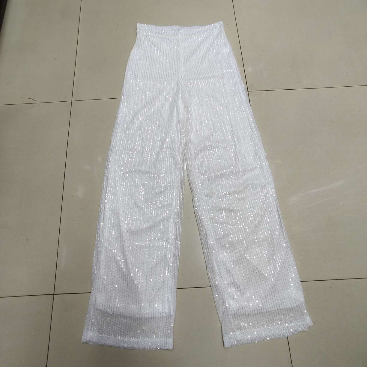 Factory direct-selling 支持定制欧美跨境女装高腰时尚休闲裤亚马逊亮片宽松垂感阔腿裤舞台派对节日服详情图6