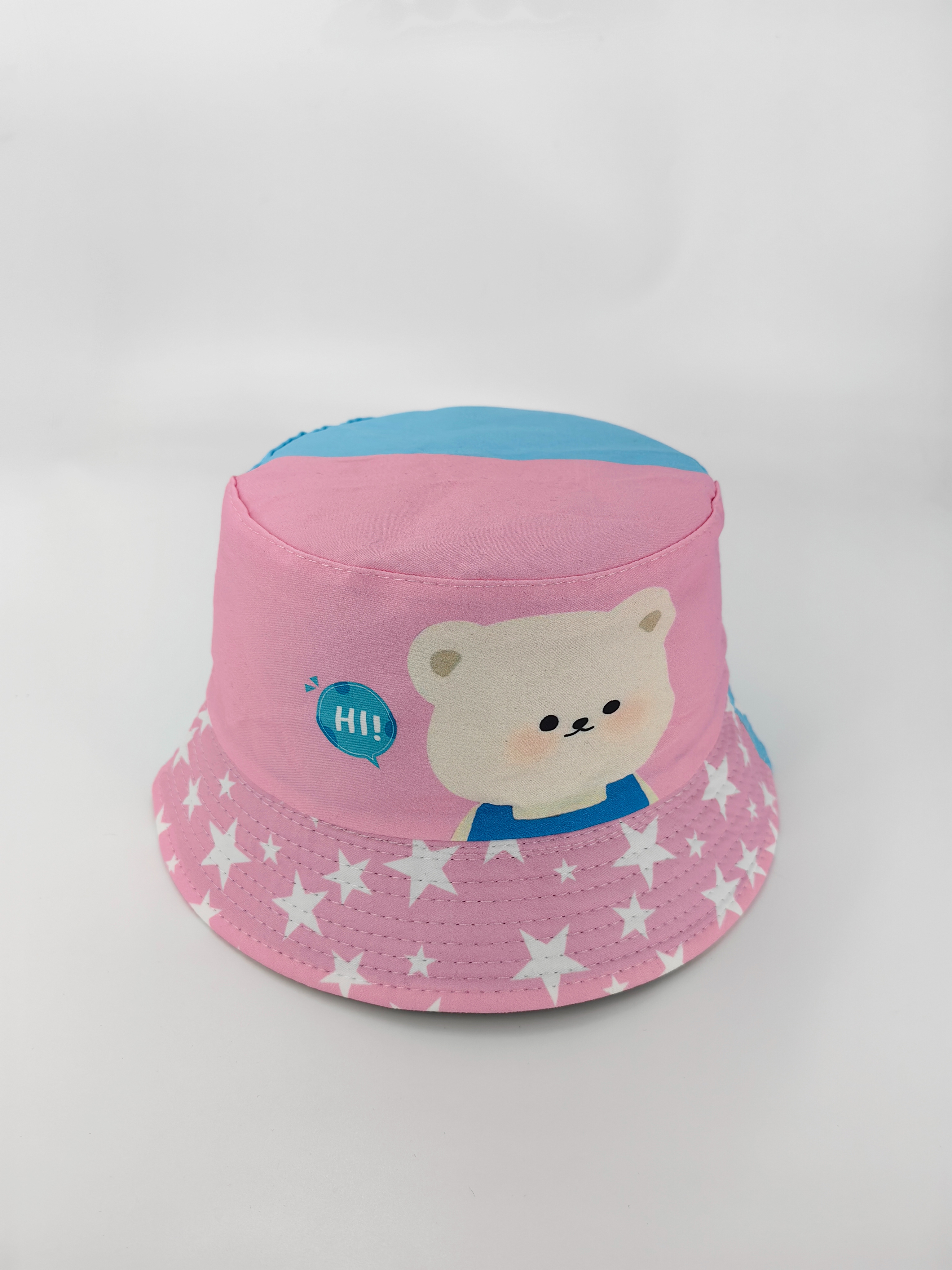 Spring and summer new two-sided color-blocked bear Hi, double-sided fisherman's hat, cute cartoon, versatile, outdoor sunshade and sun protection, foldable for easy carrying, unisplifter, pier circumference 54CM fisherman's hat full figure