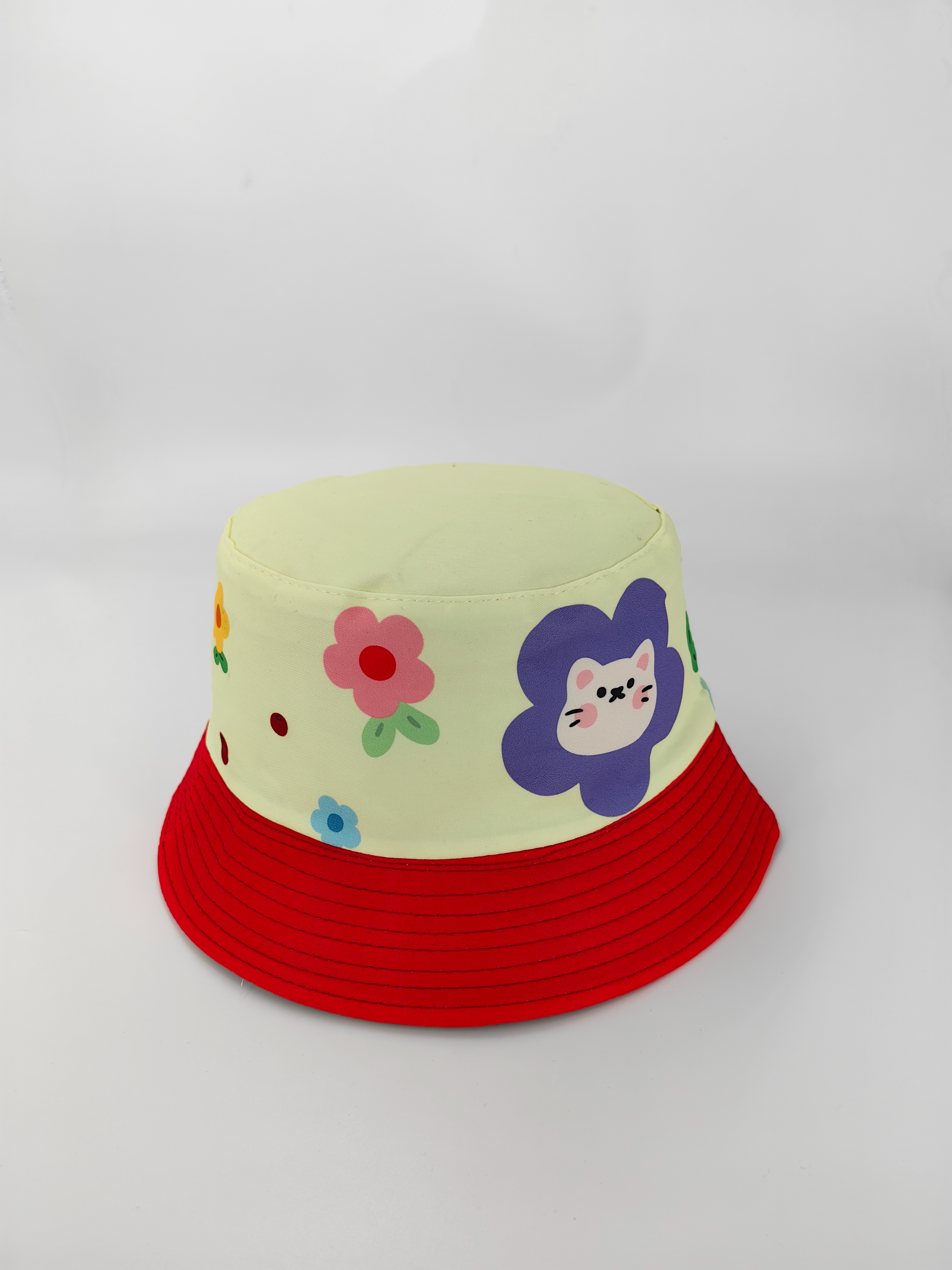 New spring and summer style little cat double-sided fisherman's hat, cute cartoon, versatile, outdoor sunshade and sun protection, foldable for easy carrying, unisplendable, pier circumference 54CM fisherman's hat full figure