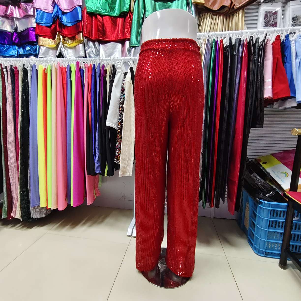 Factory direct-selling 支持定制欧美跨境女装高腰时尚休闲裤亚马逊亮片宽松垂感阔腿裤舞台派对节日服详情图2