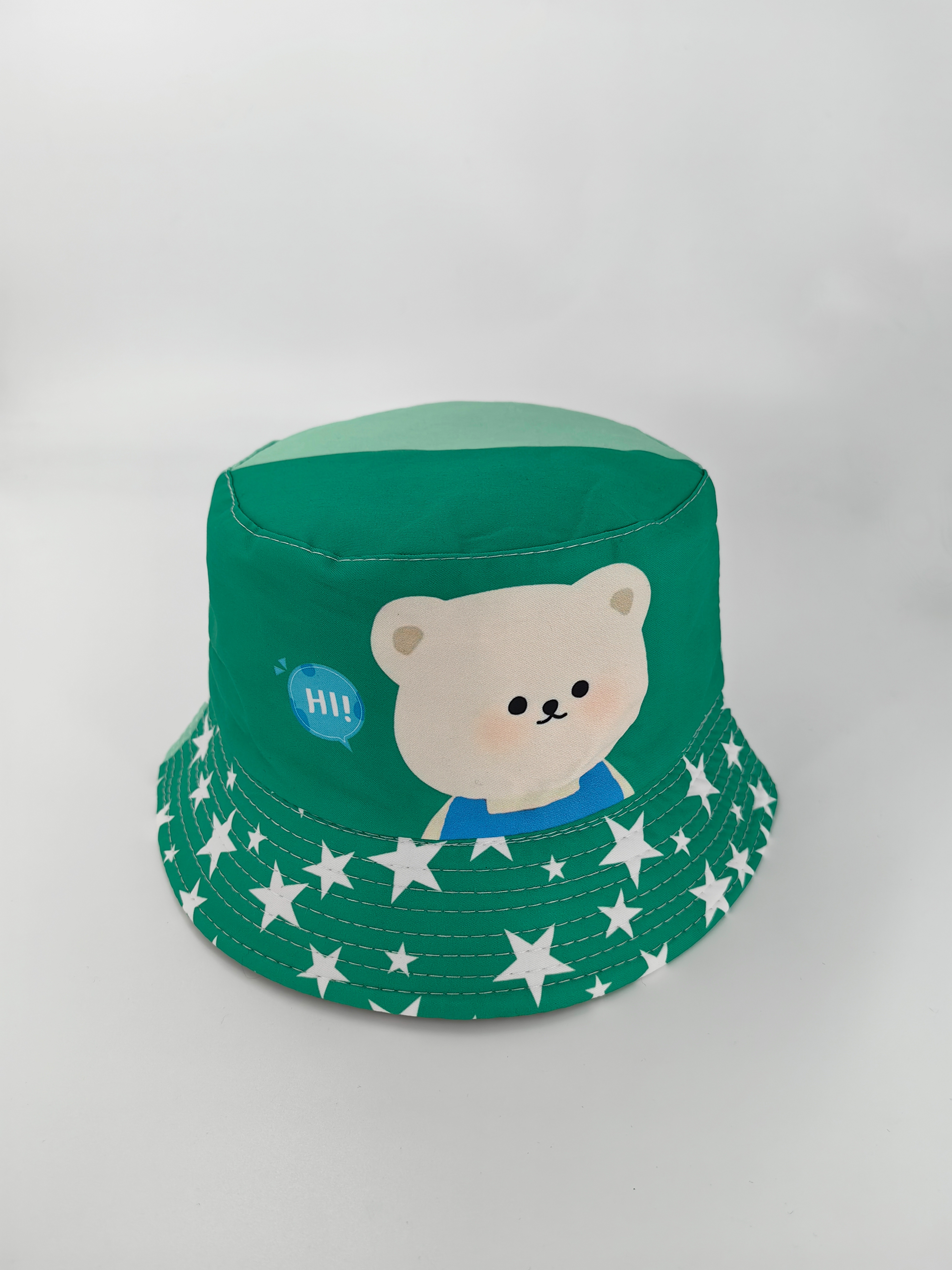 Spring and summer new two-sided color-blocked bear Hi, double-sided fisherman's hat, cute cartoon, versatile, outdoor sunshade and sun protection, foldable for easy carrying, unisplifter, pier circumference 54CM fisherman's hat Item Picture