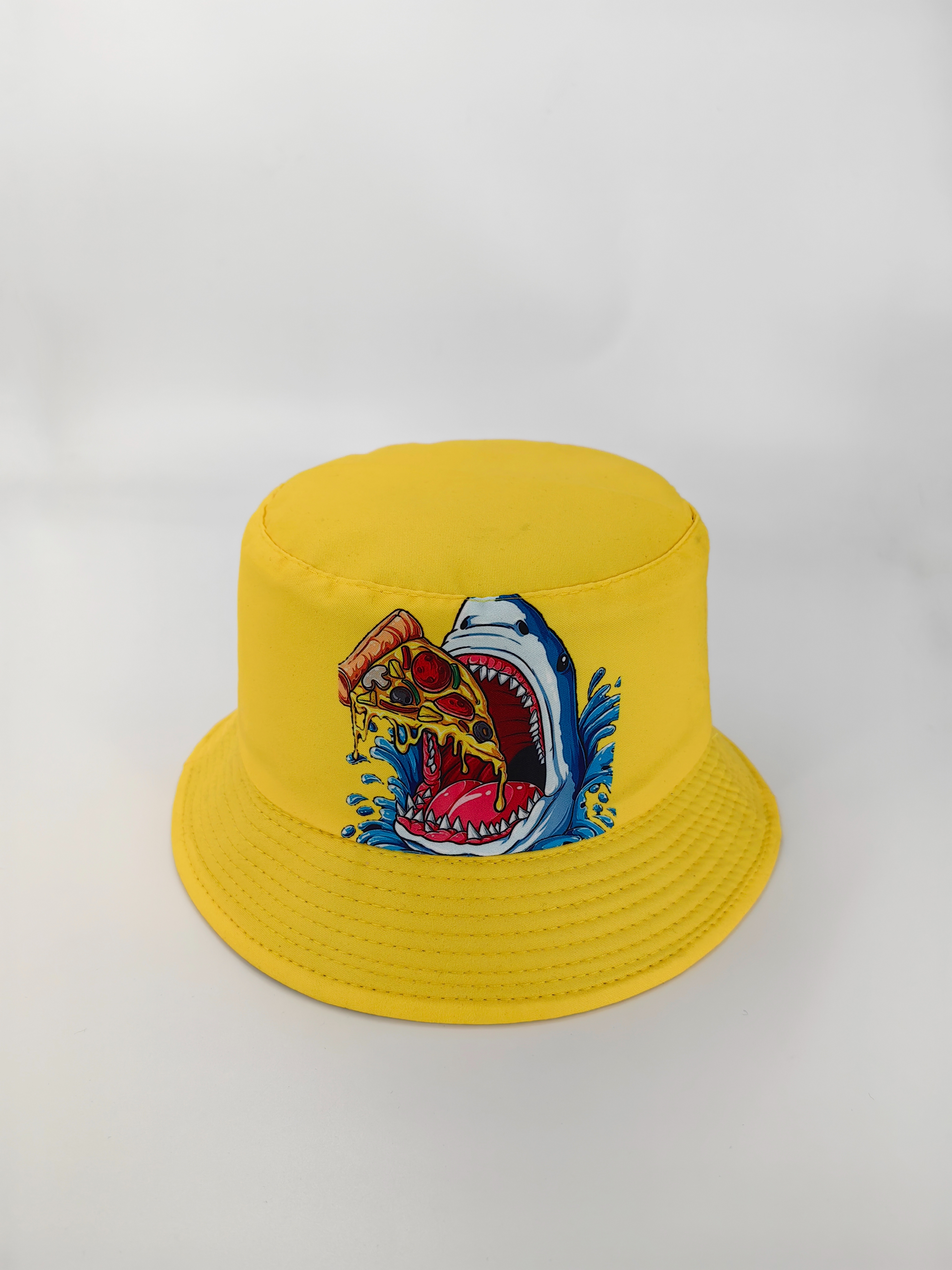 The new spring and summer style shark eating pizza, double-sided fisherman's hat, cute cartoon, versatile, outdoor sun protection, foldable for easy carrying, unisplusour, 54CM fisherman's hat details Picture