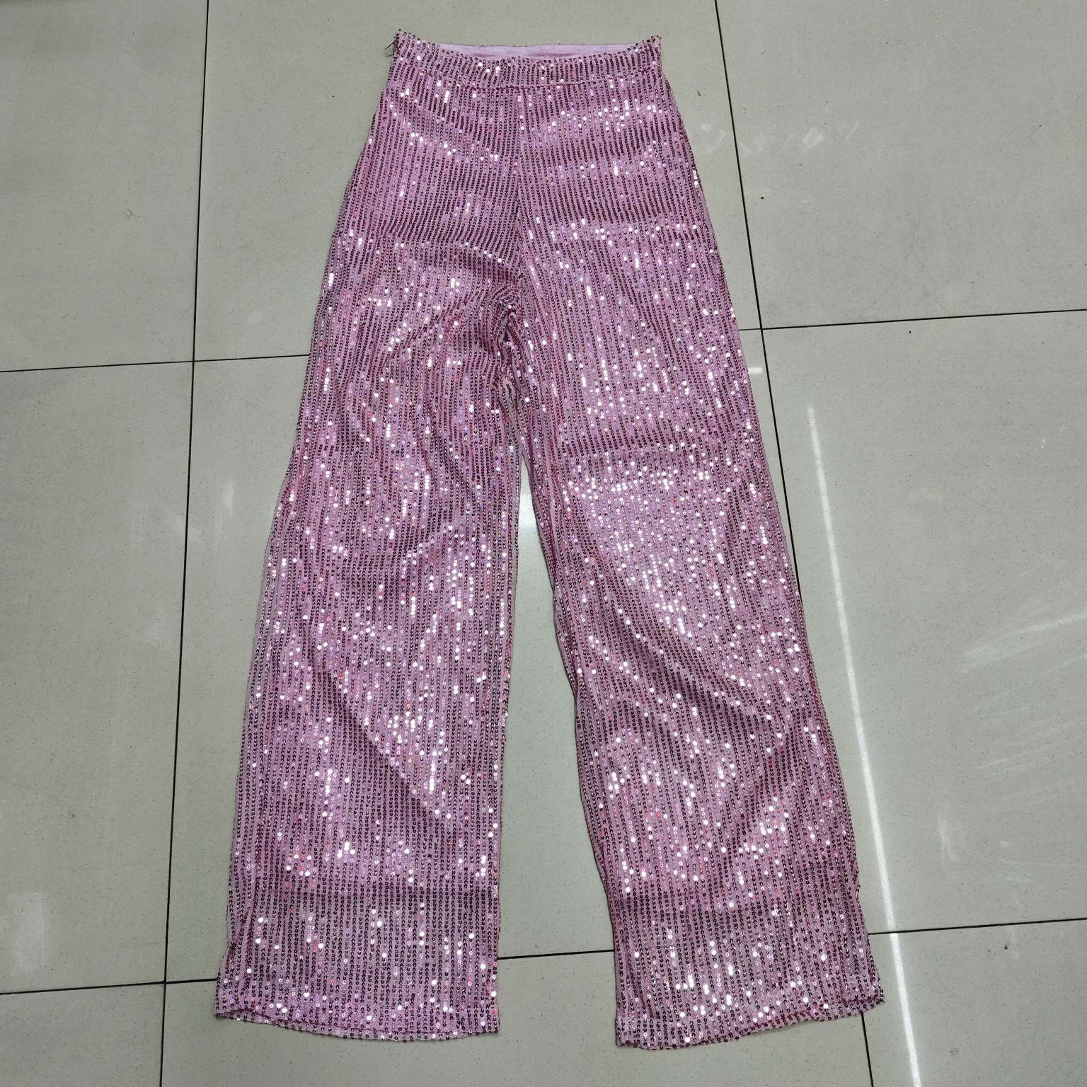 Factory direct-selling 支持定制欧美跨境女装高腰时尚休闲裤亚马逊亮片宽松垂感阔腿裤舞台派对节日服详情图10