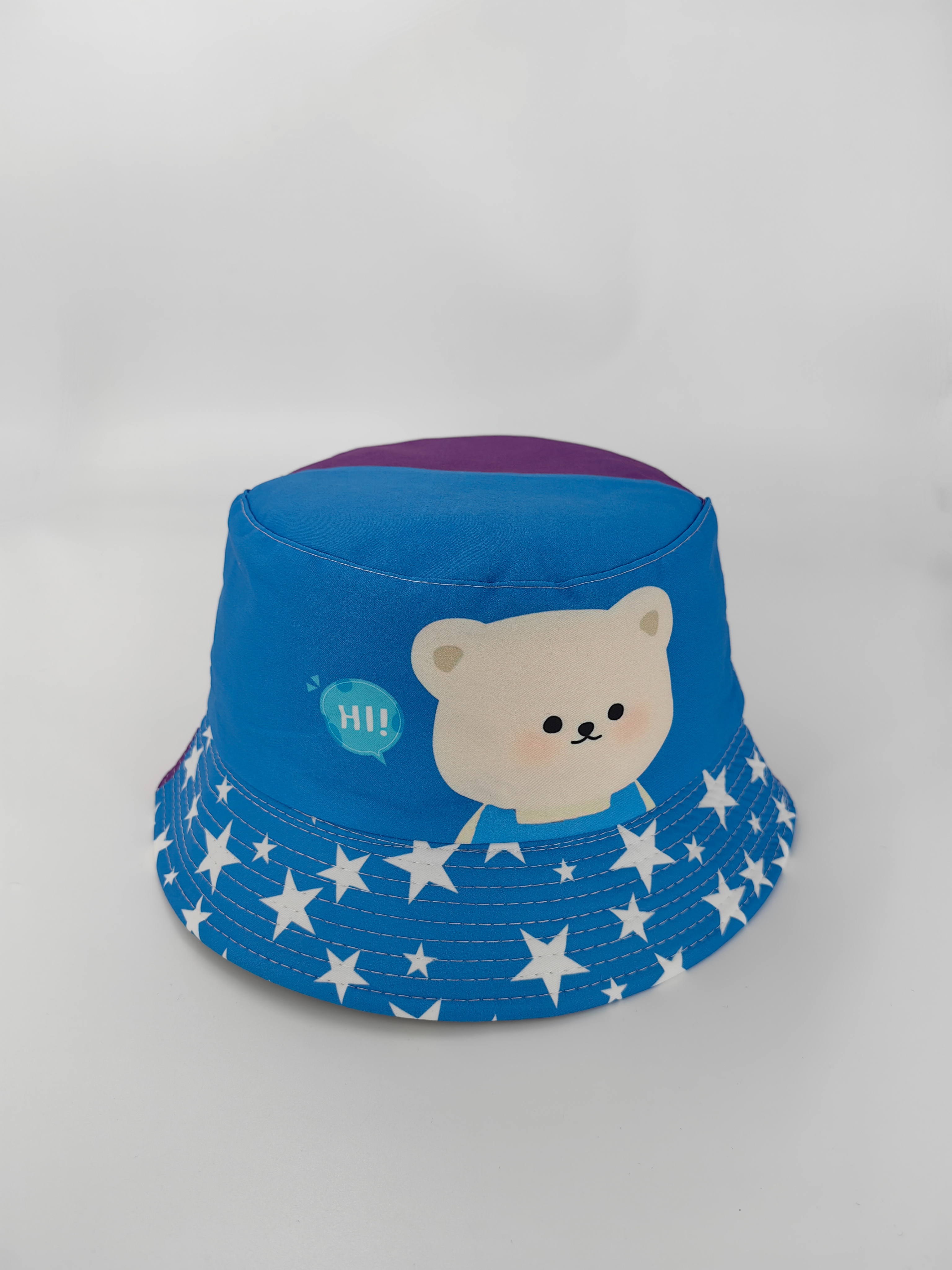 Spring and summer new two-sided color-blocked bear Hi, double-sided fisherman's hat, cute cartoon, versatile, outdoor sunshade and sun protection, foldable for easy carrying, unisplifter, pier circumference 54CM fisherman's hat Specification drawing