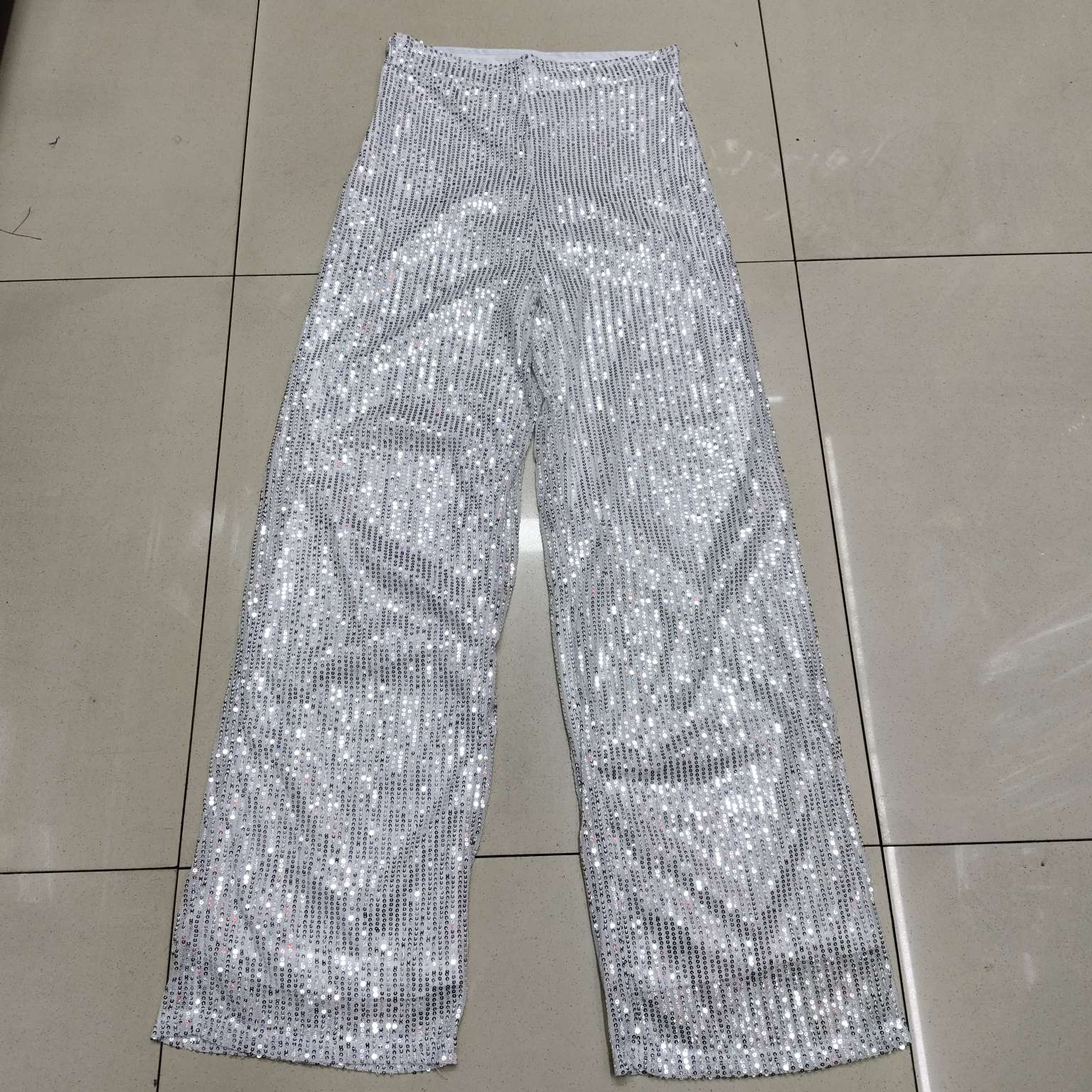 Factory direct-selling 支持定制欧美跨境女装高腰时尚休闲裤亚马逊亮片宽松垂感阔腿裤舞台派对节日服详情图12