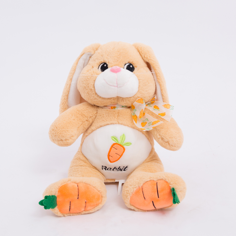 欧美跨境万圣节兔子毛绒玩具大耳朵丝带款橘色毛绒兔子刺绣眼睛可定制LOGO