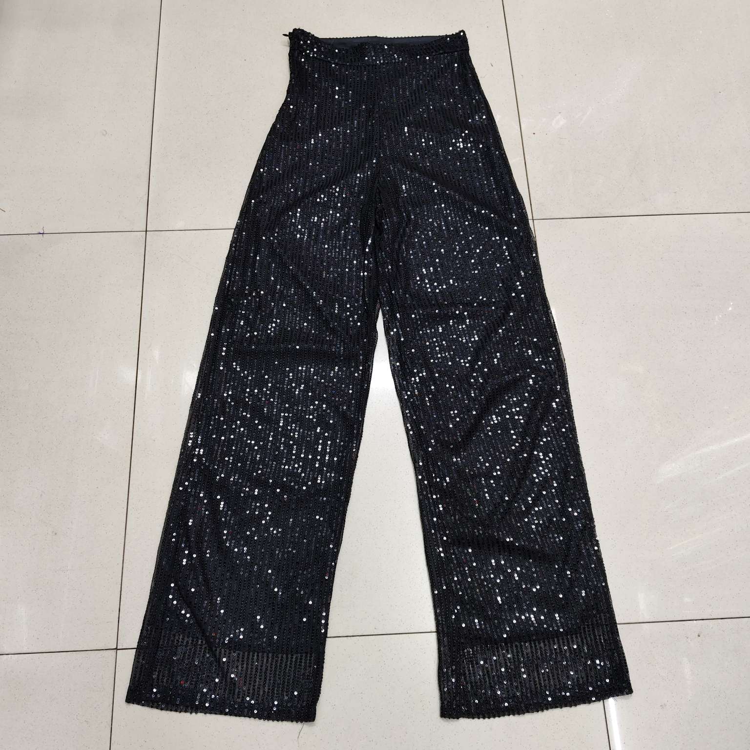 Factory direct-selling 支持定制欧美跨境女装高腰时尚休闲裤亚马逊亮片宽松垂感阔腿裤舞台派对节日服详情图11