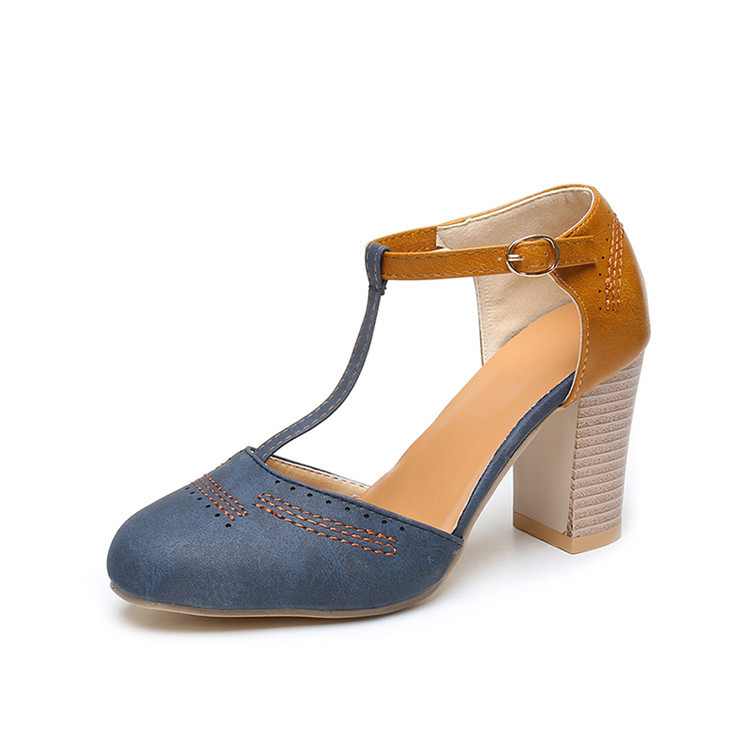 The 2020 summer new style of thick-heeled and high-heeled European and American sandals with side open buckles for women Item Picture