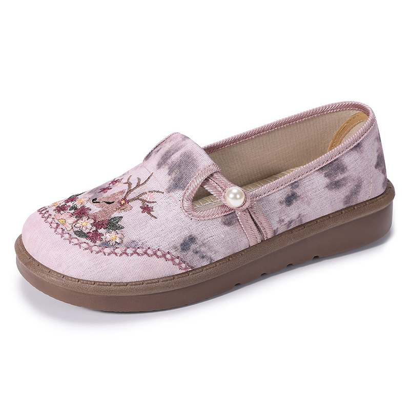 Women's shoes, versatile single shoes, ethnic style embroidered shoes, soft-soled old Beijing cloth shoes, casual shoes, shoes for middle-aged and elderly mothers Item Picture