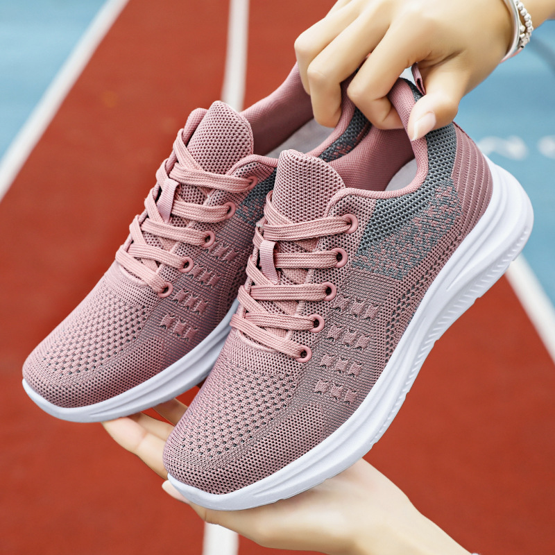 Spring new style women's flying woven lightweight and breathable shoes wholesale, running shoes manufacturer, casual sports shoes for women full figure