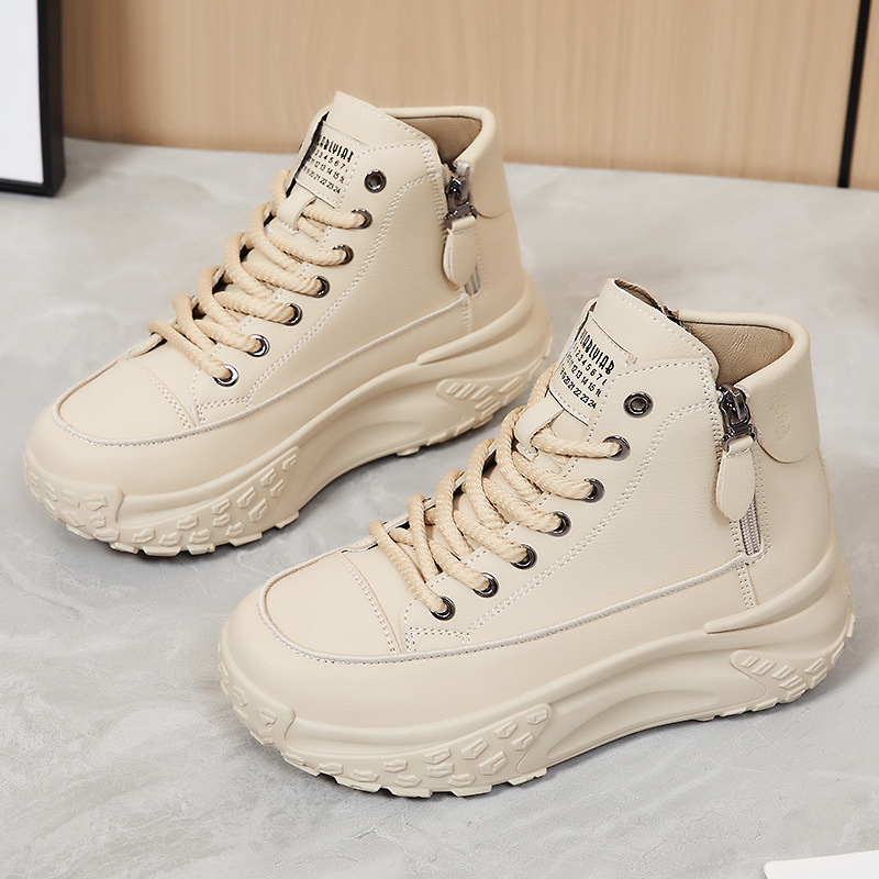 Women's casual shoes, large-sized versatile women's shoes, side zipper mid-calf shoes, comfortable and not tiring to the feet, single shoes, thick-soled height-increasing shoes details Picture