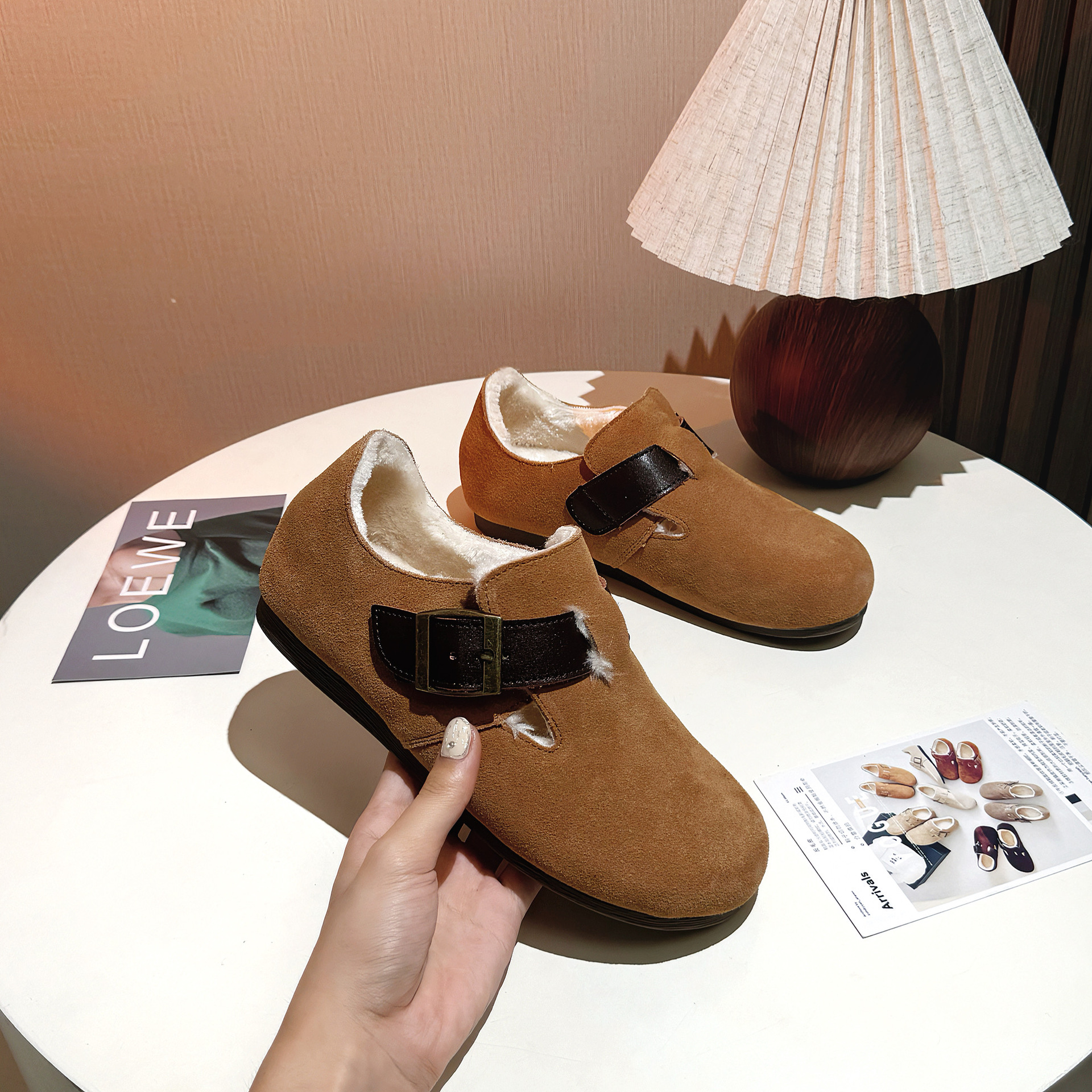 2023 [i Su Yin Yin] Genuine Leather Edition ~ Retro Genuine leather Inner Height-Increasing Hairy Burken Single Shoe Women's Full Package in multiple colors Specification drawing