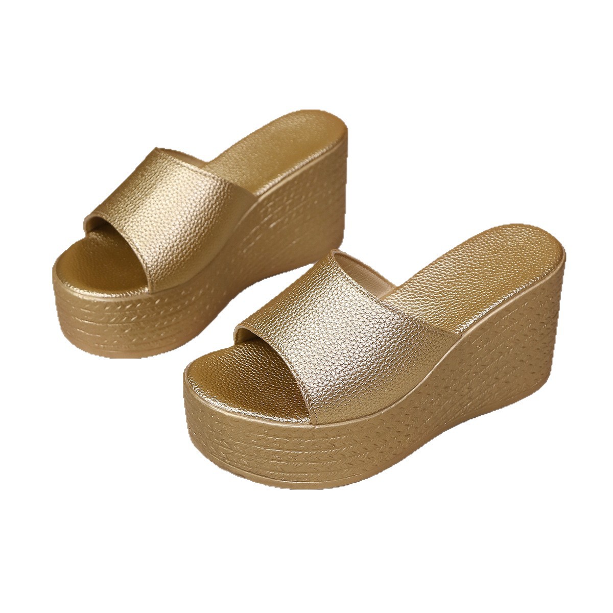 European and American cross-border thick-soled wedge heel slippers for women to wear outside in summer, which are fashionable and height-increasing slippers with a sponge sole Item Picture