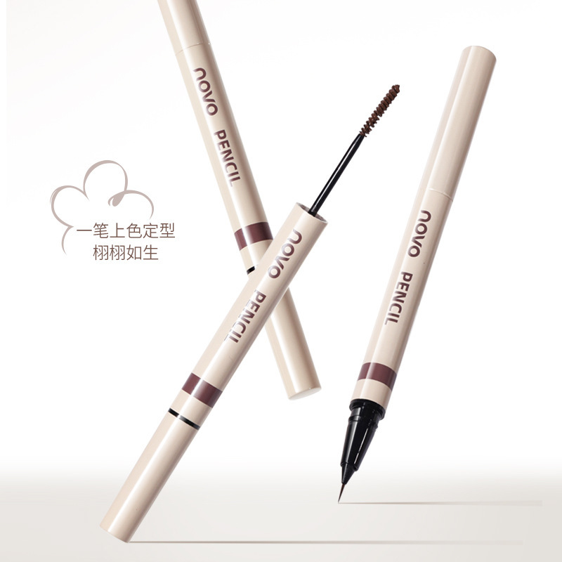 NOVO Wild Eyebrow 3D Double-Head Shaping Water Eyebrow Pen is waterproof and does not smudge. It is genuine and easy for students to color naturally details Picture