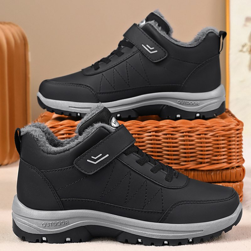 Winter cotton shoes with added fleece and thickened, large-sized snow boots, wholesale cotton boots for export, men's and women's same style Velcro walking shoes details Picture