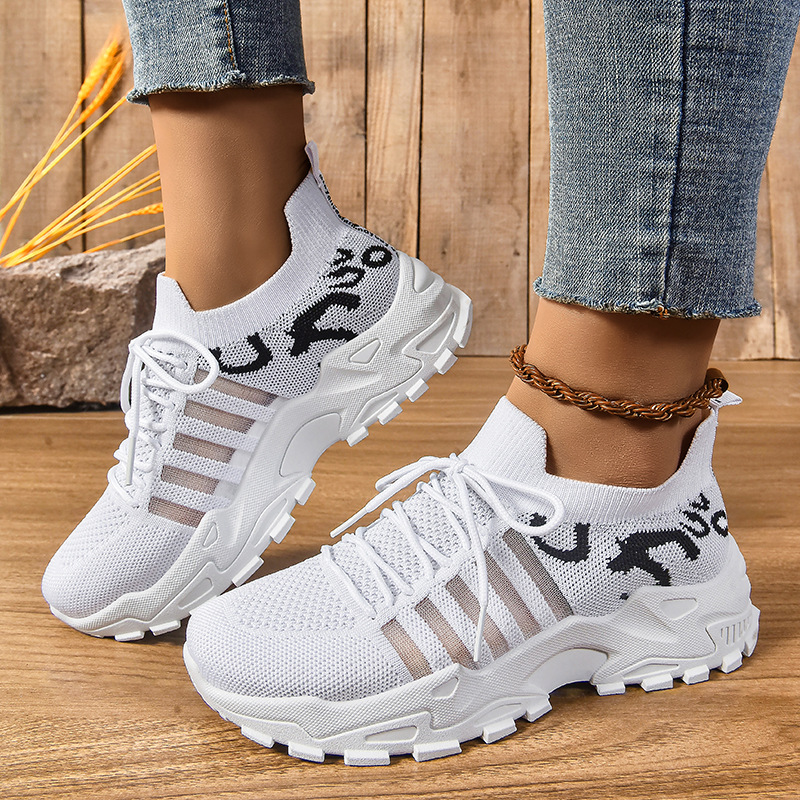 Jinshi Yuan: Women's Cross-border oversized Women's Shoes, Leopard Print Casual Shoes, Flying Woven Breathable single Shoes, thick-soled shoes, Dad shoes details Picture