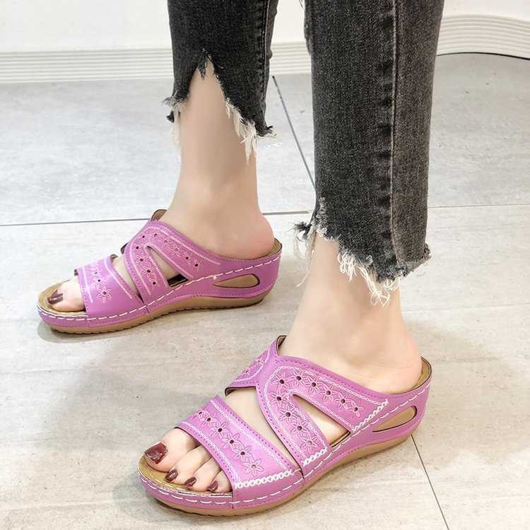 Cross-border Women's shoes 2025 Summer New Style Comfortable hollowed-out wavy sandals Casual and lightweight wedge heel fish-mouth flip-flops large Specification drawing