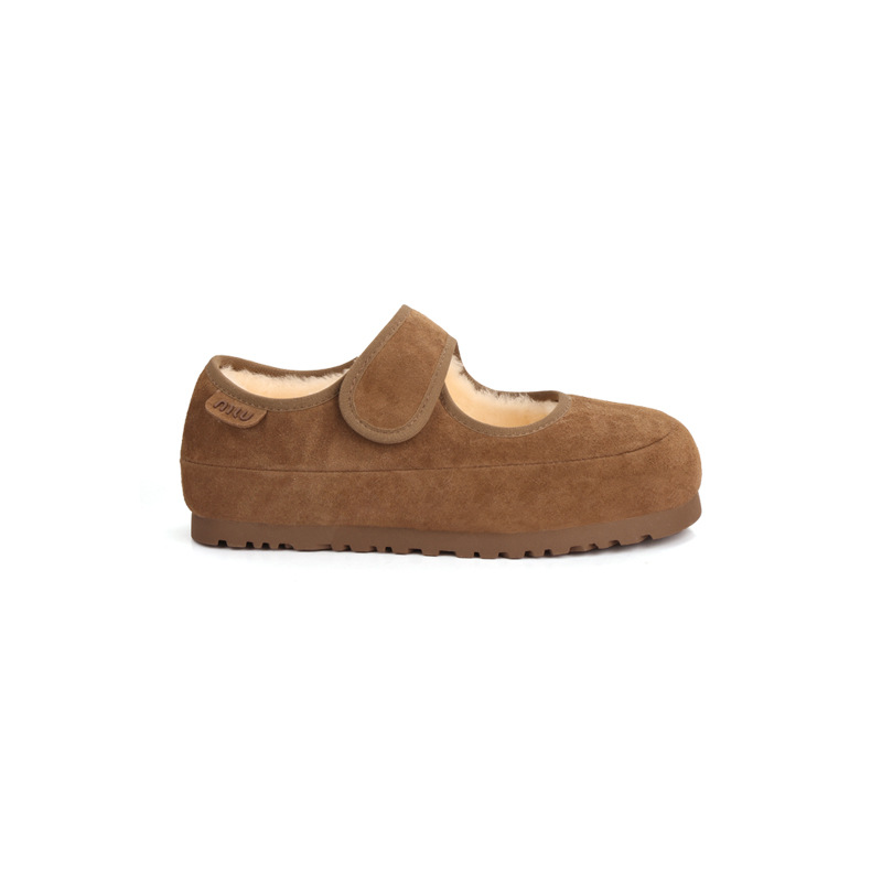 Plus-size 42 miu Velcro fleece warm cotton shoes, wool Mary Jane half-towed Burken shoes for women, the same style as Grape Mom Item Picture