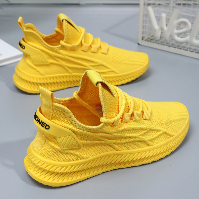 Women's shoes, versatile solid color casual shoes, breathable sports shoes made of flying fabric, foreign trade women's shoes, fitness training running shoes full figure