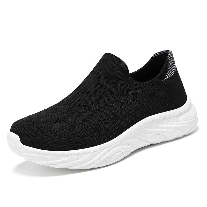 Men's shoes: Breathable and non-smelly. One-step sock shoes. Solid color versatile couple casual shoes. Breathable flying woven single shoes Item Picture