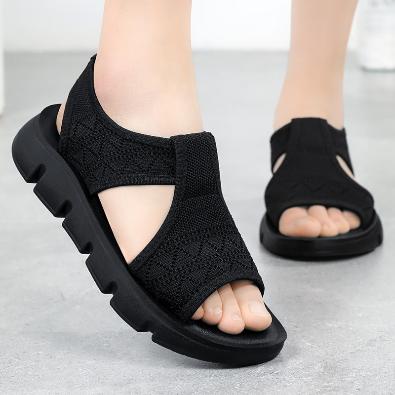 Women's cross-border shoes, summer flying woven beach shoes, foreign trade breathable casual shoes, solid color versatile polyurethane single shoes details Picture