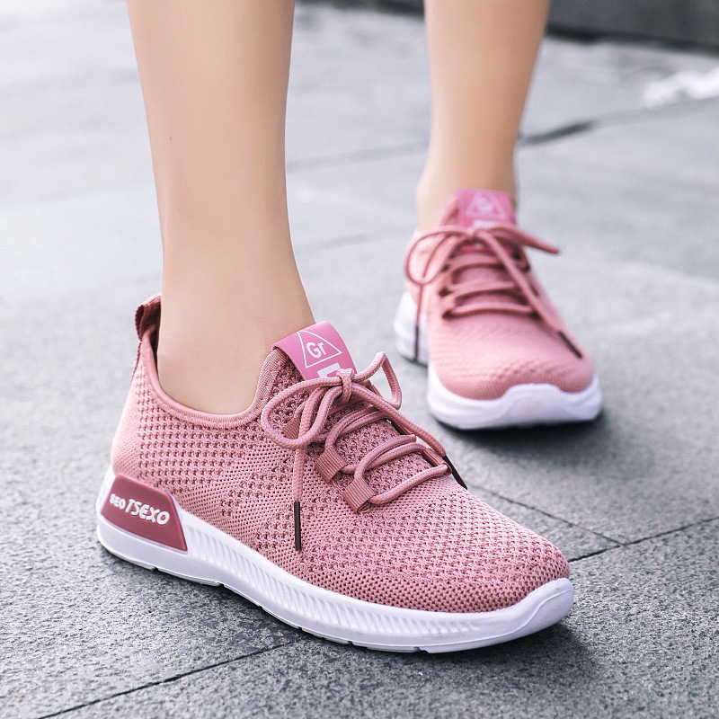 Women's spring new ins trendy shoes, cross-border factory flat light sports shoes wholesale women's flying weaving running shoes Specification drawing