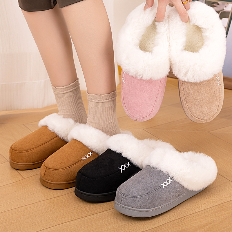 Cross-border new style wholesale women's shoes, woolen slippers, home warm straps, heel cotton slippers, fleece anti-slip, white woolen cotton shoes Application Scenario