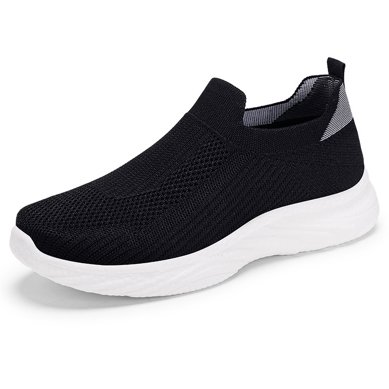 Men's summer shoes that don't stink, solid-colored one-foot sock shoes, breathable flying woven shoes, lightweight soft-soled casual shoes Item Picture