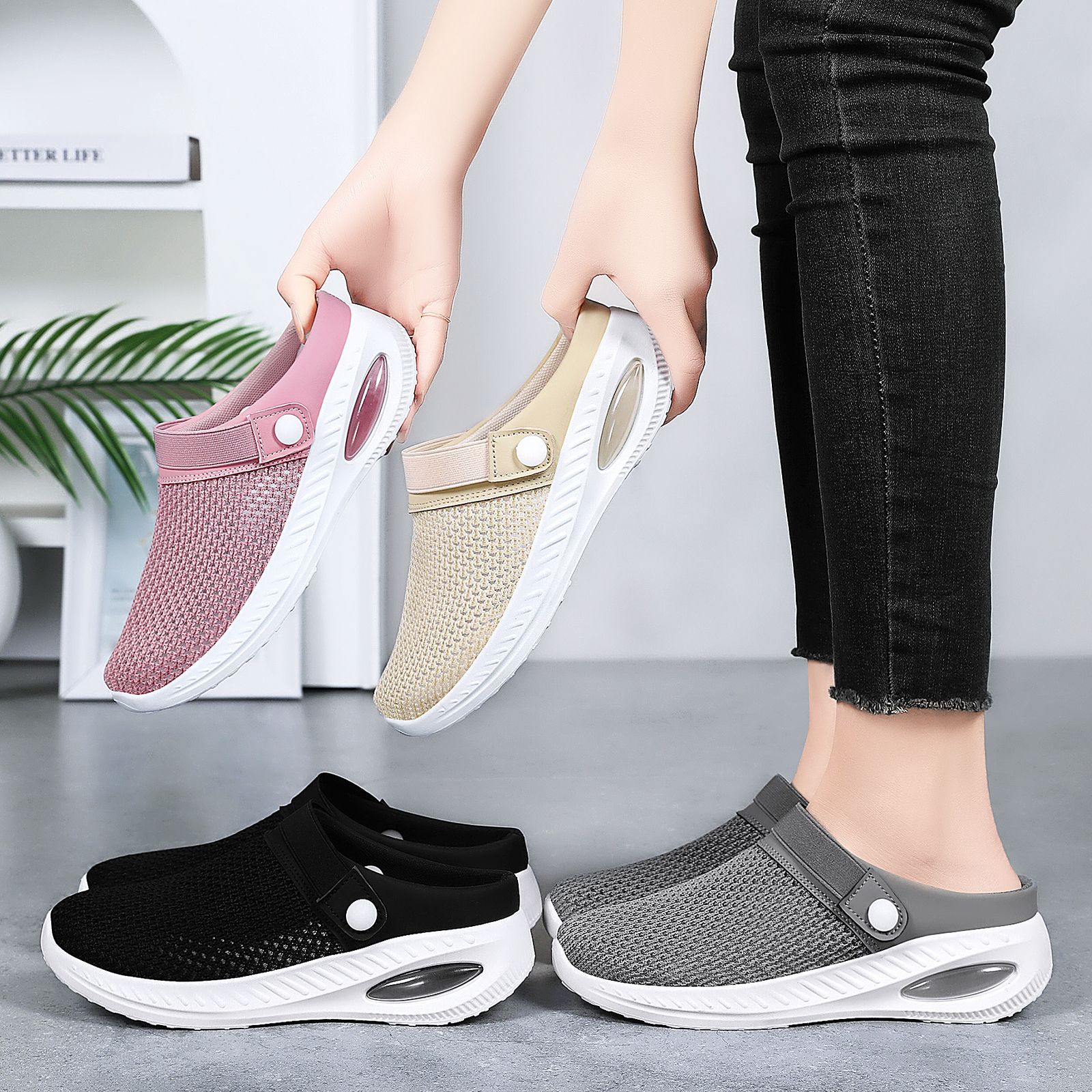 Women's cross-border shoes, women's shoes, full-head half-support casual shoes, solid color versatile flat shoes, lazy slippers, sandals Application Scenario
