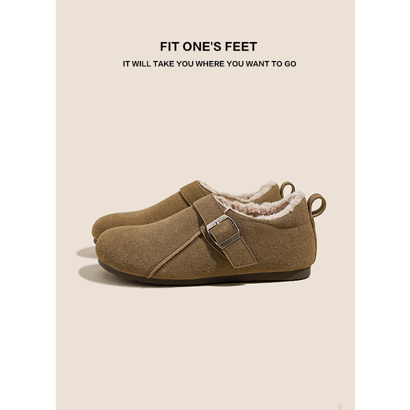 This is a retro and versatile Birken shoe for women's autumn and winter 2024. It's made of suede and thickened cotton on one foot Specification drawing
